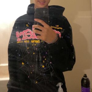 Sp5der P*nk Hoodie Black – stylish streetwear unisex hoodie in black color
