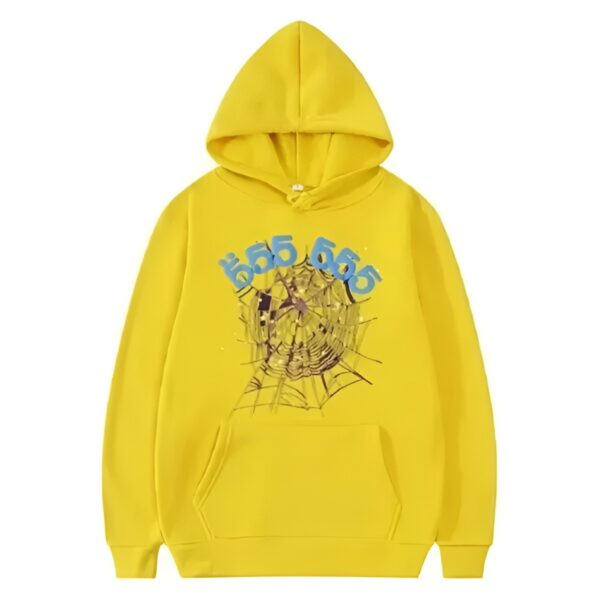 Sp5der 555555 Angel Number Hoodie – Yellow the front side