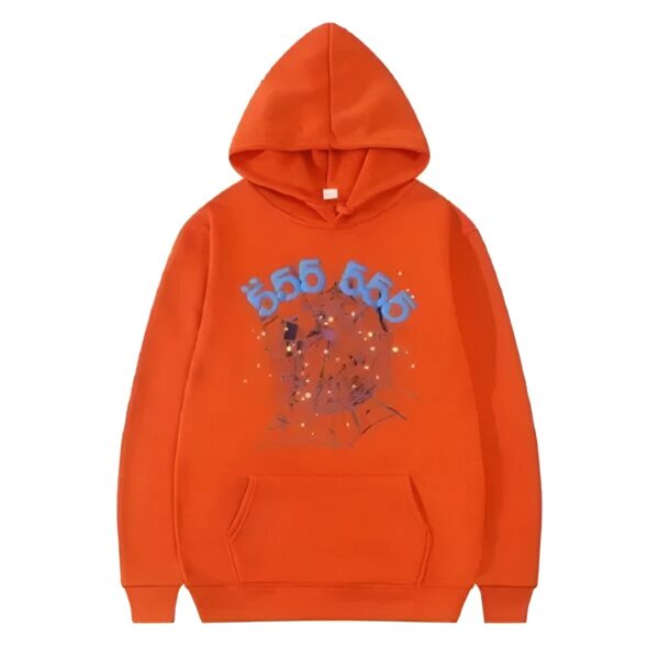 Sp5der 555555 Number Hoodie Orange the front side