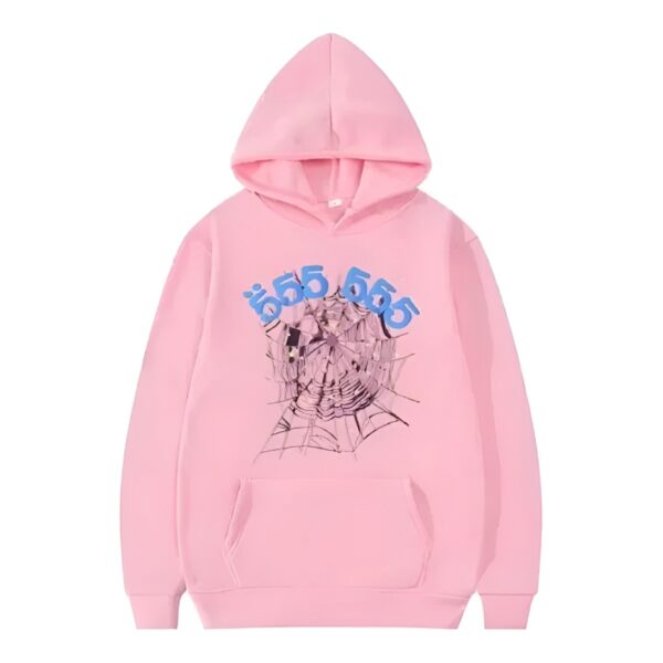 Sp5der 555555 Pink Hoodie the front side