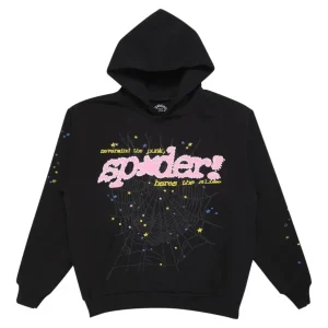 Sp5der P*nk Hoodie ‘Black’ the front side