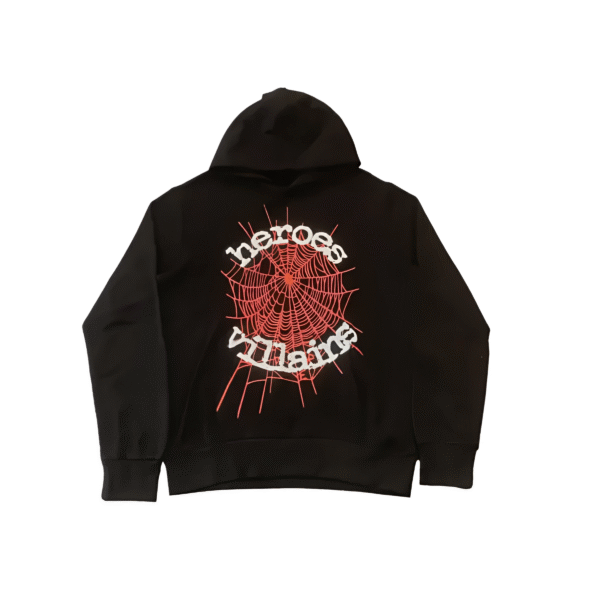 Sp5der x Heroes And Villains Hoodie Black the front side