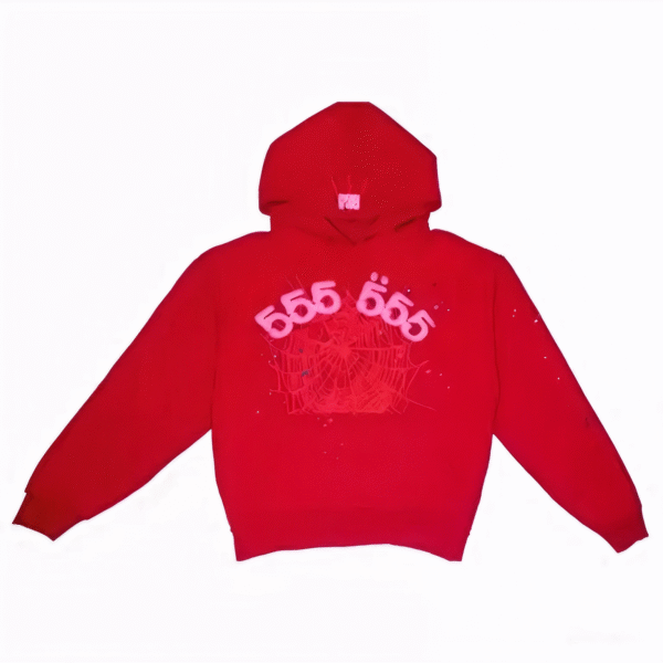 Sp5der Worldwide Red Angel Number 555 Hoodie Red the front side