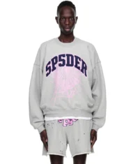 Sp5der Varsity Web Crewneck Heather Grey 4 | dripheat.com