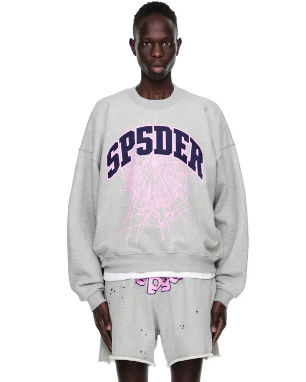 Sp5der Varsity Web Crewneck Heather Grey 4 | dripheat.com