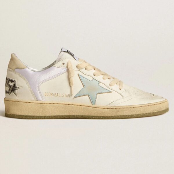 Golden Goose Ball Star in nylon and leather with pink and light blue star and beige heel tab