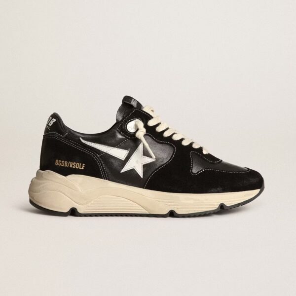 Golden Goose Running Sole in black nappa leather and suede with a white star