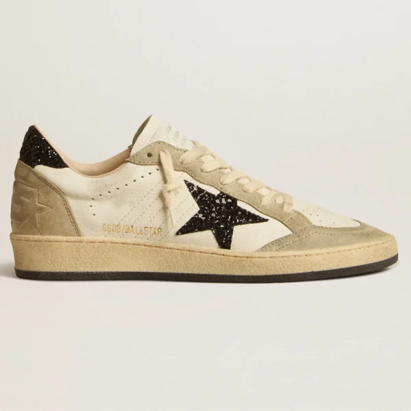 Golden Goose Ball Star in nappa and suede with black glitter star and heel tab
