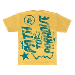 Hellstar Studios Jesus Emblem Short Sleeve Tee Shirt Yellow
