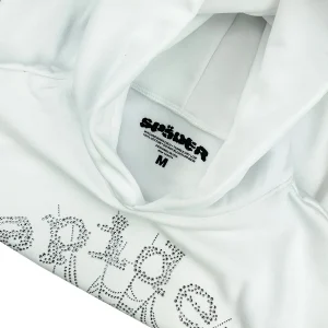 Sp5der OG Rhinestone Logo Hoodie White