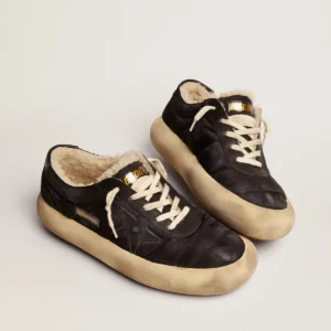 Women's Space-Star shoes in quilted black nylon with shearling lining