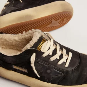 Women's Space-Star shoes in quilted black nylon with shearling lining