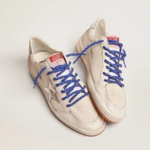 Women's Ball Star White Sneakers with Blue Laces