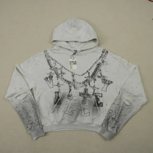 Distressed Chain Hoodie Heather Grey