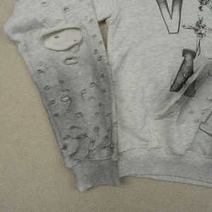 Distressed Chain Hoodie Heather Grey
