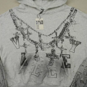 Distressed Chain Hoodie Heather Grey