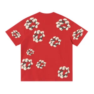Denim Tears Red Wreath Pattern Graphic Cotton T-Shirt