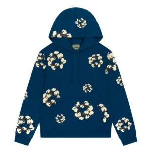 Denim Tears Cotton Wreath Hoodie Navy Blue Allover Print