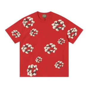 Denim Tears Red Wreath Pattern Graphic Cotton T-Shirt
