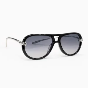 BV1418S Black Silver Aviator Sunglasses