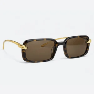 BV1419S Havana Gold Brown Rectangle Sunglasses