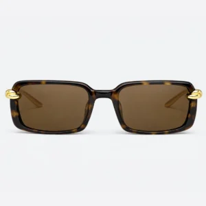 BV1419S Havana Gold Brown Rectangle Sunglasses