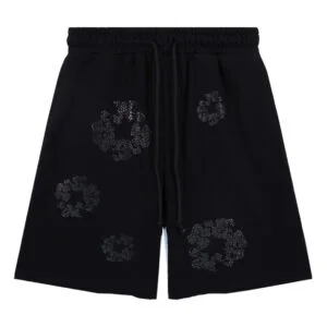 Denim Tears Black Cotton Wreath Shorts Tonal Print