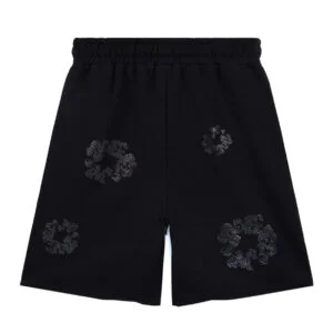 Denim Tears Black Cotton Wreath Shorts Tonal Print