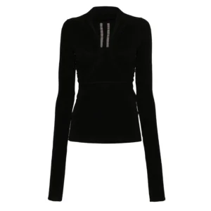 Rick Owens Draped‑Neck Long Sleeve T‑Shirt — Black