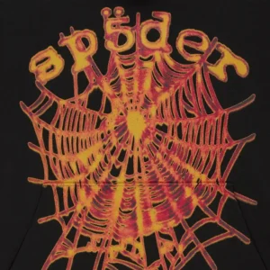 Sp5der Flame Web Graphic Hoodie Black Orange