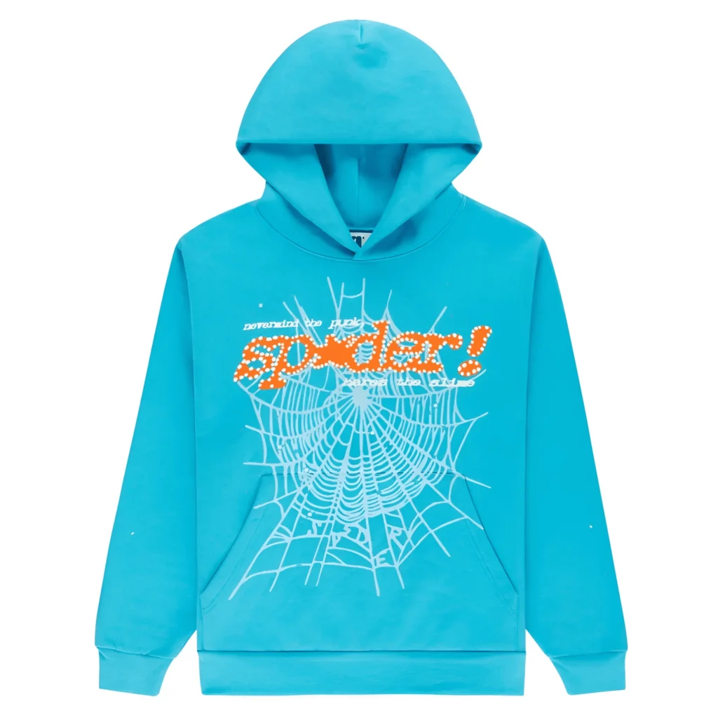 Sp5der Web Graphic Hoodie Turquoise Orange