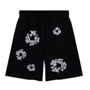 Denim Tears Black Cotton Wreath Shorts White Print