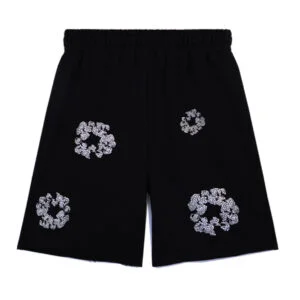 Denim Tears Black Cotton Wreath Shorts White Print