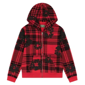 Denim Tears Cotton Wreath Plaid Zip Hoodie Red