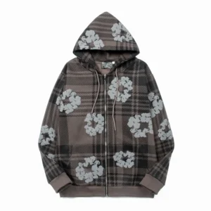 Denim Tears Cotton Wreath Plaid Zip Hoodie Brown