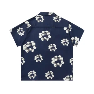 Denim Tears Cotton Wreath Short Sleeve Shirt Navy Classic Tone