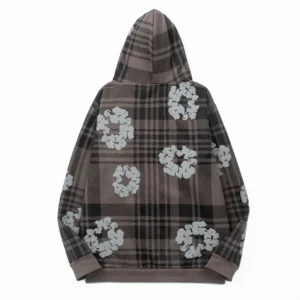 Denim Tears Cotton Wreath Plaid Zip Hoodie Brown