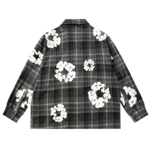 Denim Tears Cotton Wreath Plaid Long Sleeve Shirt Grey Mono Check