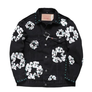 Denim Tears Studded Cotton Wreath Denim Jacket Black