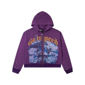 Godspeed Statue Zip-Up Hoodie Purple