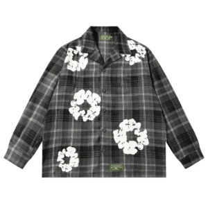 Denim Tears Cotton Wreath Plaid Long Sleeve Shirt Grey Mono Check