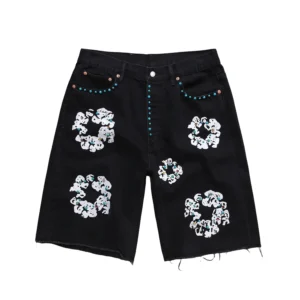 Denim Tears Cotton Wreath Studded Denim Shorts Black