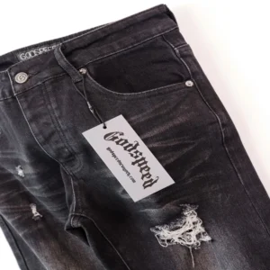 Godspeed Distressed Logo Denim Jeans Black