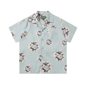 Denim Tears Cotton Wreath Short Sleeve Shirt Light Blue Clean Resort