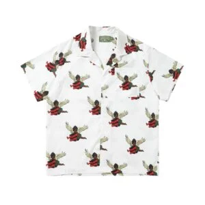 Denim Tears Allover Angel Print Short Sleeve Shirt White Graphic