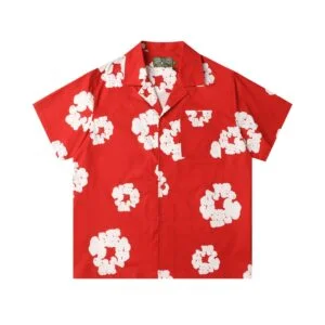 Denim Tears Cotton Wreath Short Sleeve Shirt Red Statement Summer