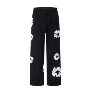 Denim Tears Cotton Wreath Straight Sweatpants Black Wide Fit
