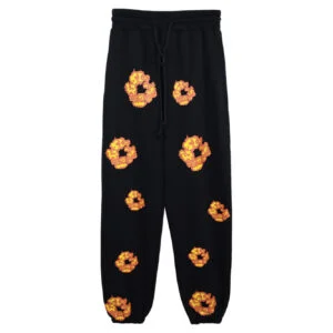 Denim Tears Cotton Wreath Sweatpants Black Flame Print