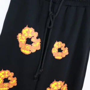 Denim Tears Cotton Wreath Sweatpants Black Flame Print