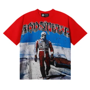 Godspeed Out Of Many One Racer Skeleton T-Shirt Red